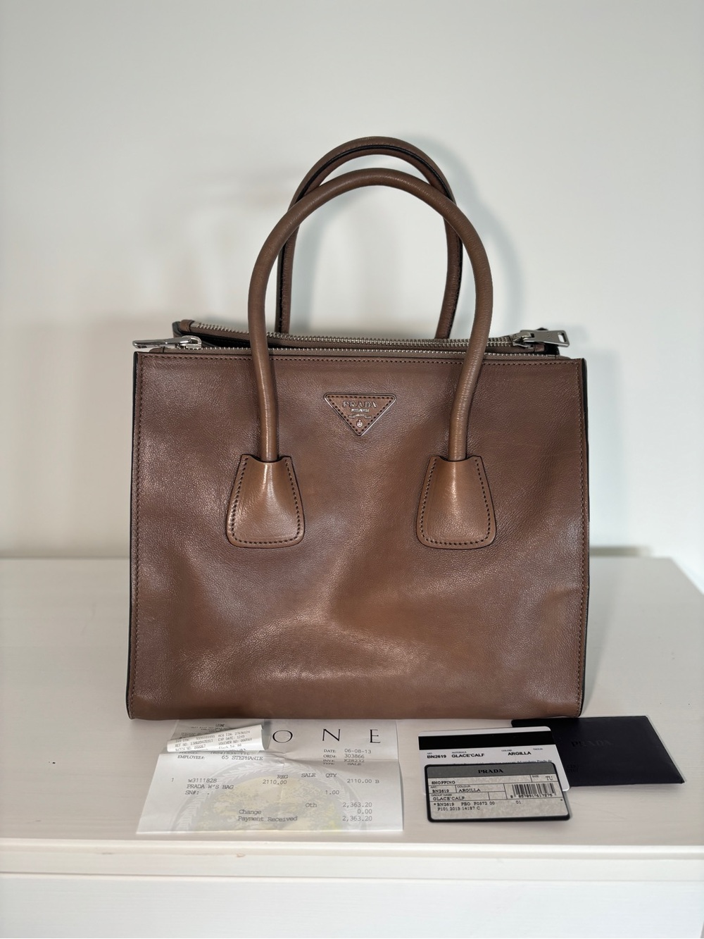 Prada Taupe Brown Leather Top-Handle Satchel